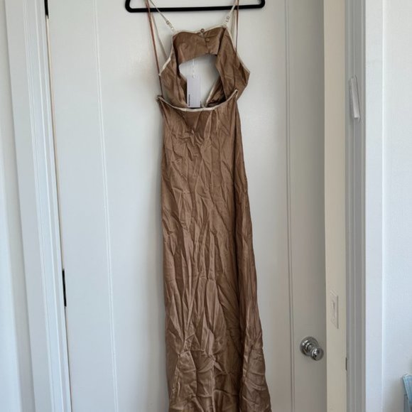NWOT Reformation Poppies Silk Cut-out Maxi Slip Dress Sz 8 Croissant Deep V-neck - Picture 8 of 10